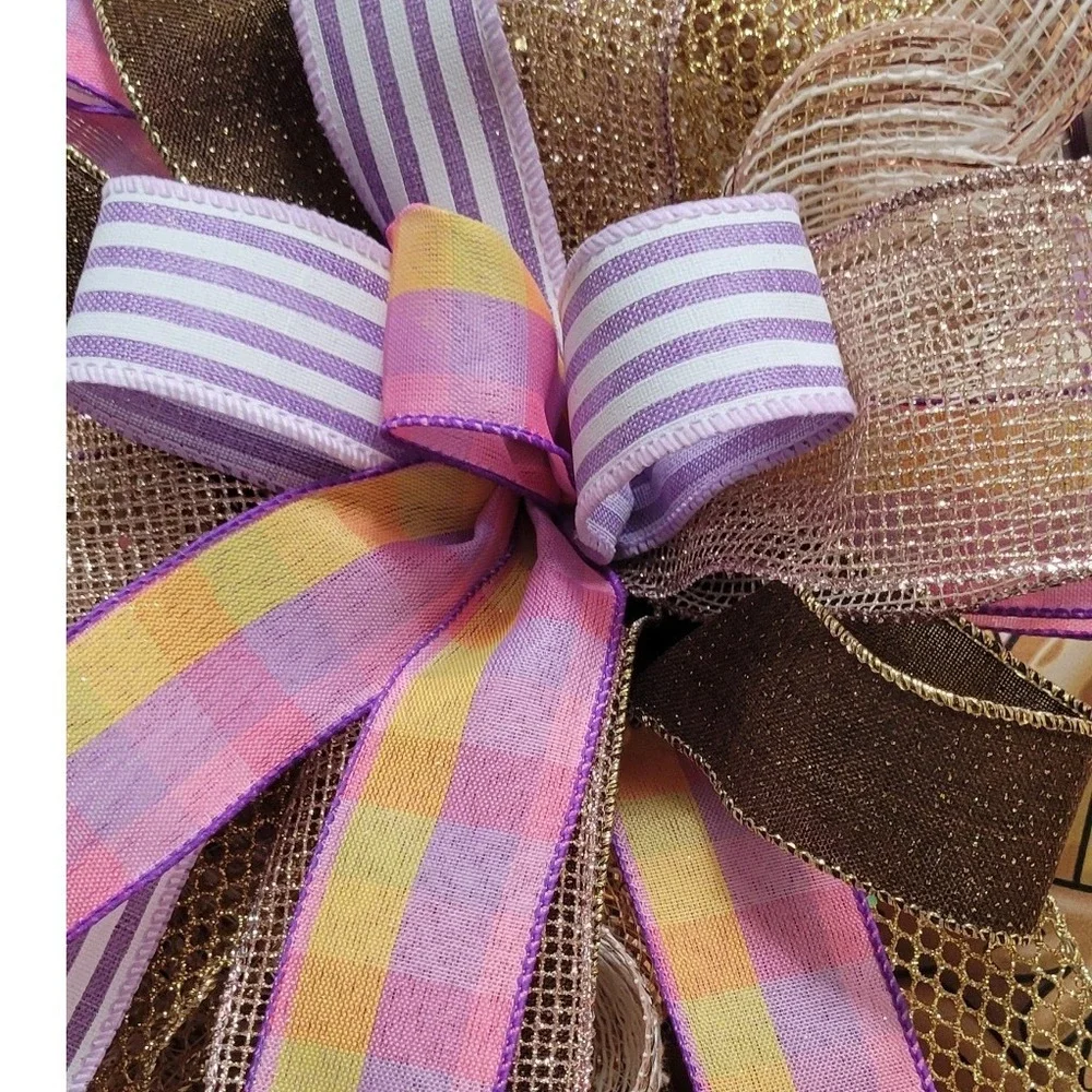 Thanksgiving Turkey Door Wreath Purple Plaid Gold Fall Door Decor